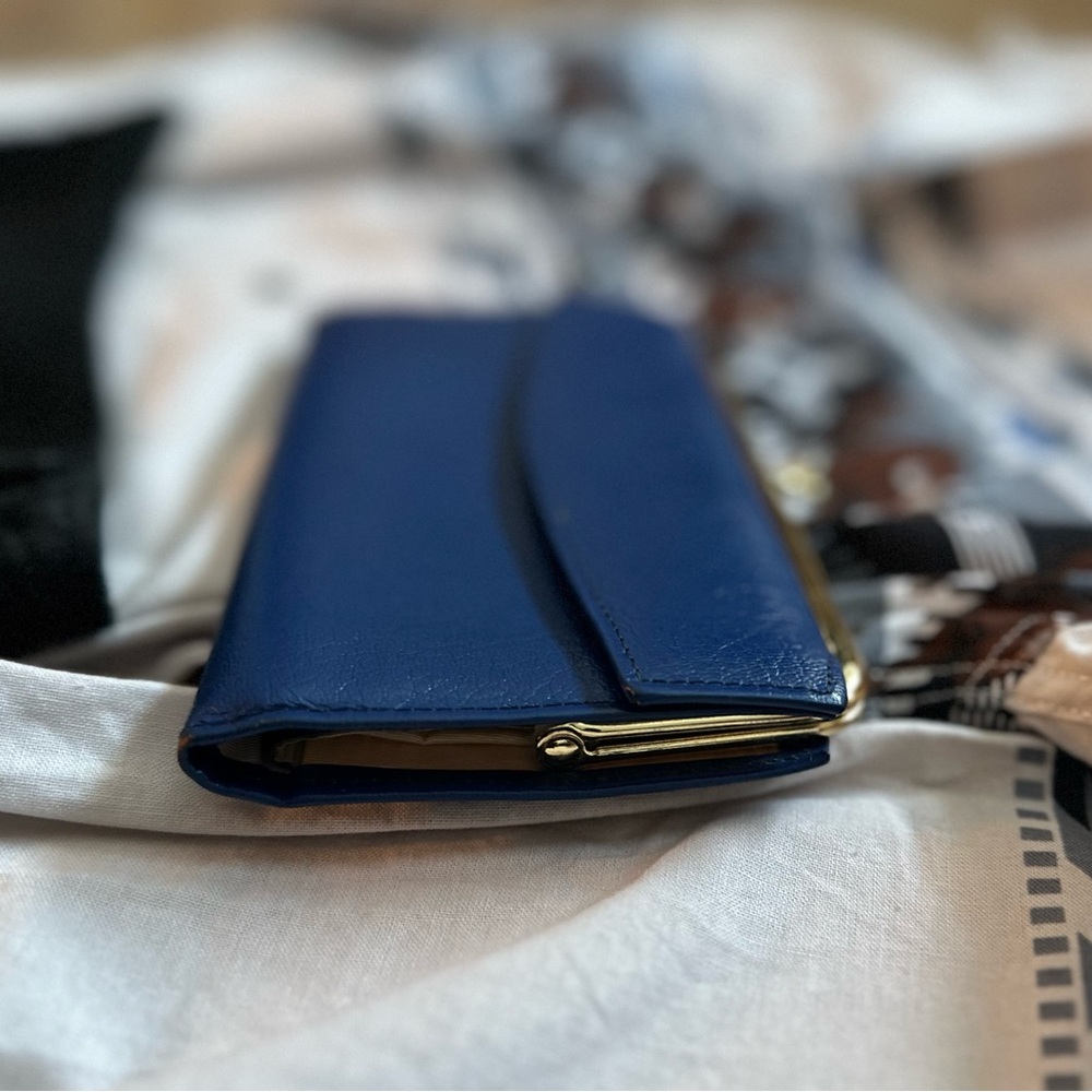 Vintage Rolfs Blue Leather Wallet | Kiss Lock Coin Purse | Cowhide - Picture 9 of 10
